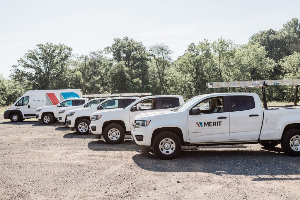 a row of white trucks
